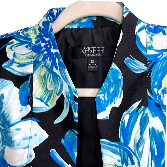 Kasper Separates Jackets & Blazers - Kasper Floral Open Front Blazer Jacket Womens 12 Blue Green Watercolor Career⁠
